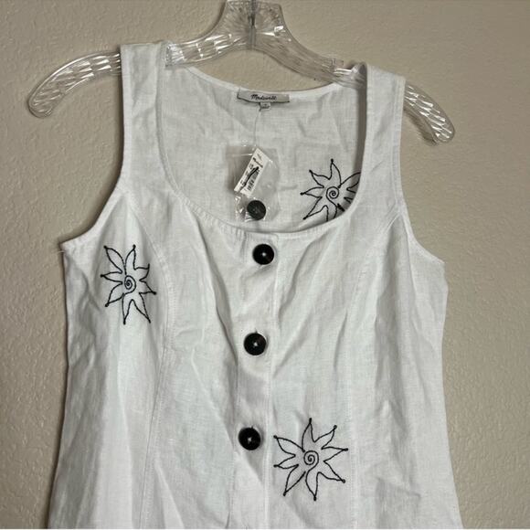 Madewell Button-Front Midi Dress in 100% Linen in Eyelet White Size: 0, NWT - Picture 4 of 12